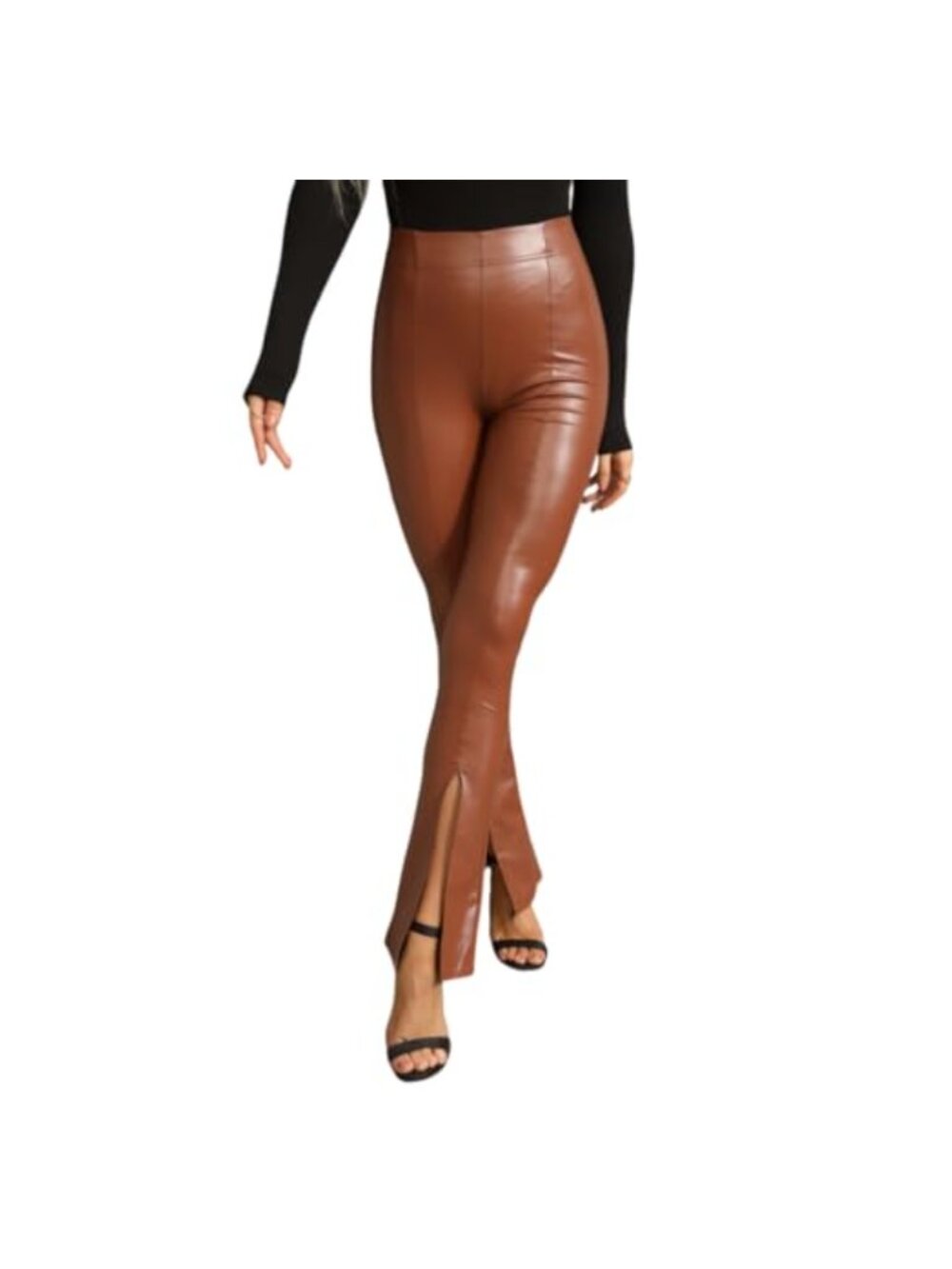 Faux Leather High Waist Skinny Straight Fit Flare Pants